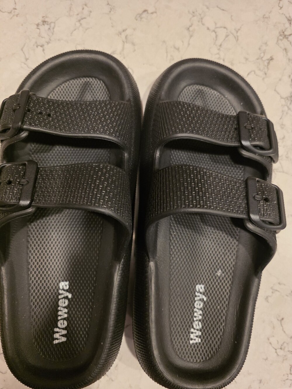 Weweya Black Double Buckle Slide Sandals Size 39-40 Black